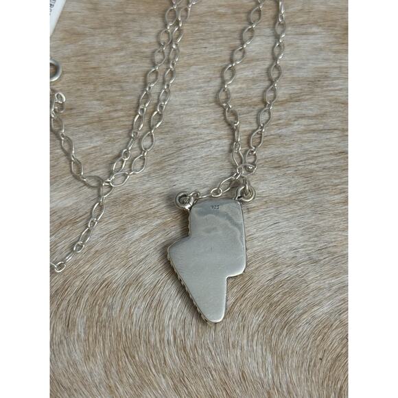 Native American SW Sterling Silver Blue Turquoise Lightning Bolt Necklace 925 - Picture 8 of 11